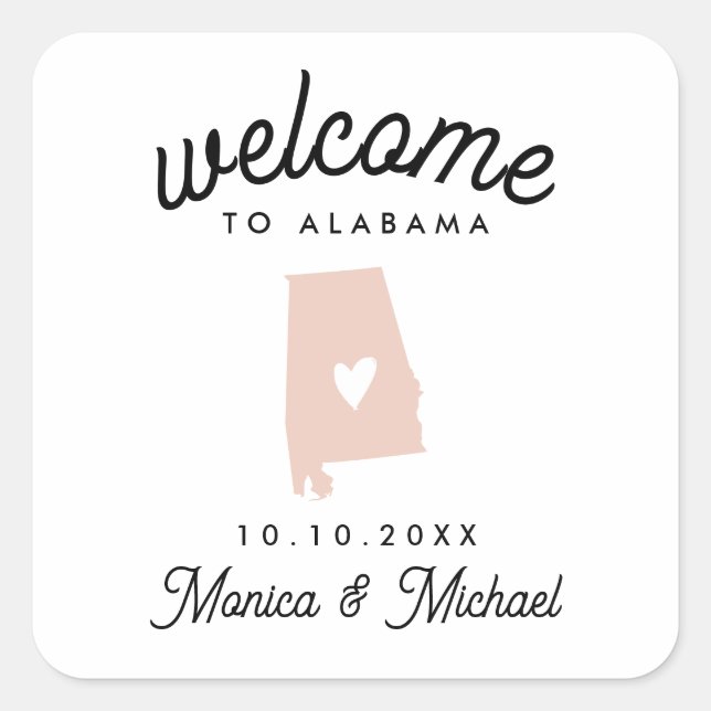 Alabama State Map Destination Wedding - ANY COLOR! Square Sticker (Front)