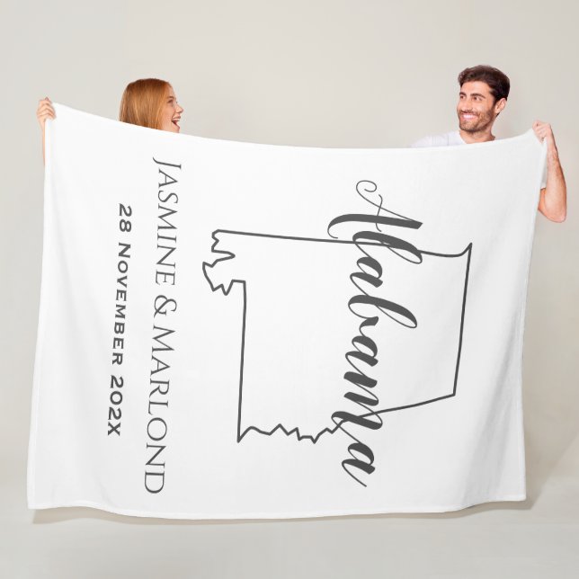 Alabama state map outline couple personalized    fleece blanket (In Situ)
