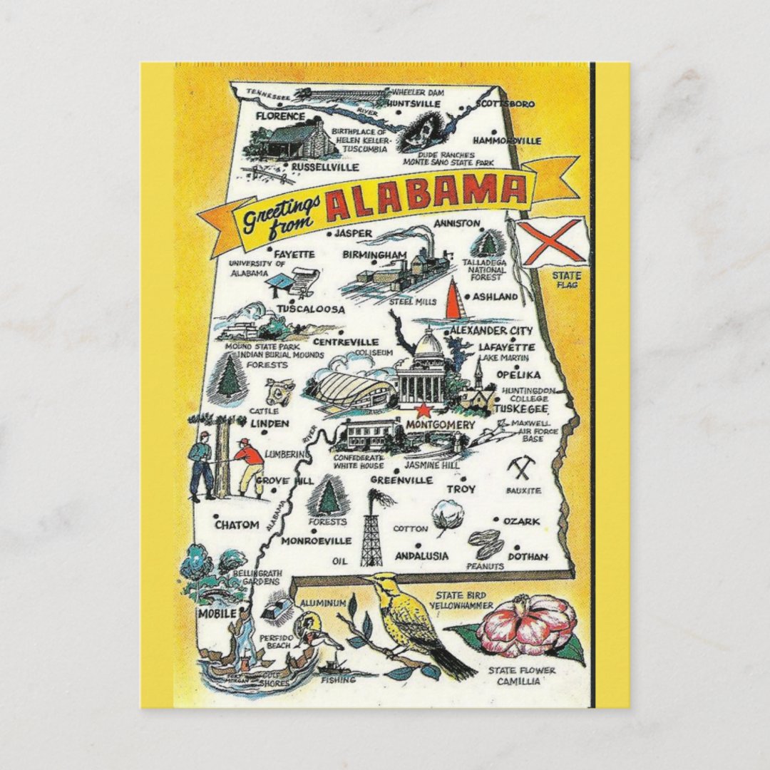 Alabama State Map Postcard Zazzle 9927