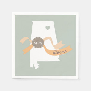 Alabama state map with heart modern wedding custom napkins