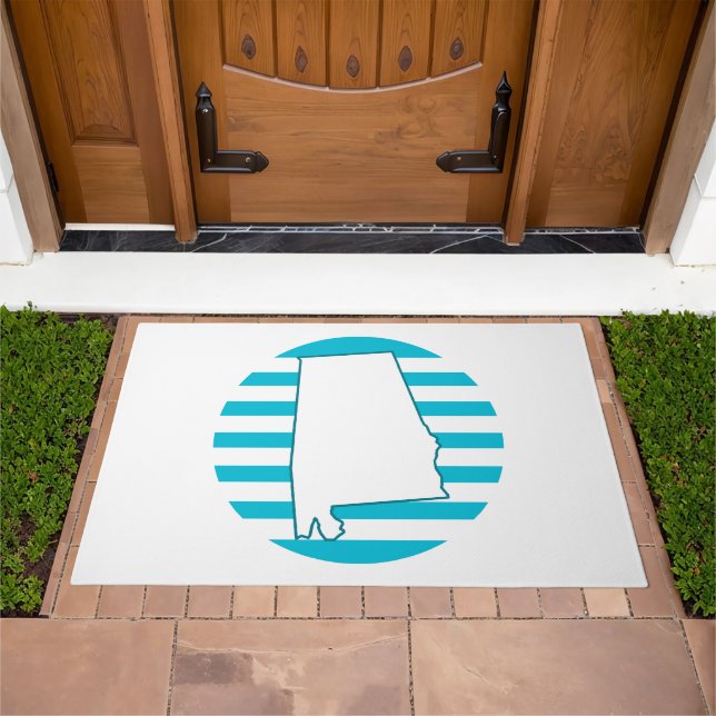 Alabama State Outline Blue Circle Doormat (Outdoor)