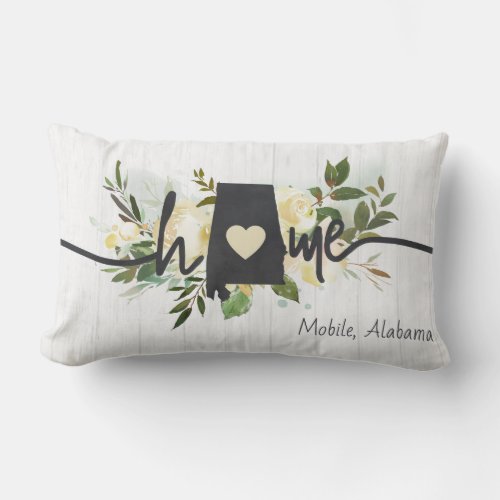 Alabama State Personalized Your Home City Rustic Lumbar Pillow