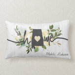 Alabama State Personalized Your Home City Rustic Lumbar Pillow<br><div class="desc">Alabama State Personalized Your Home City Rustic Floral Design. With pretty watercolor yellow and cream white flowers, paint brush strokes, cute heart shape, chic white wood texture, and trendy brushed script font. Makes a great gift for any Alabama Home State person, family members, for her, Wife, Friends, Mothers, and more....</div>