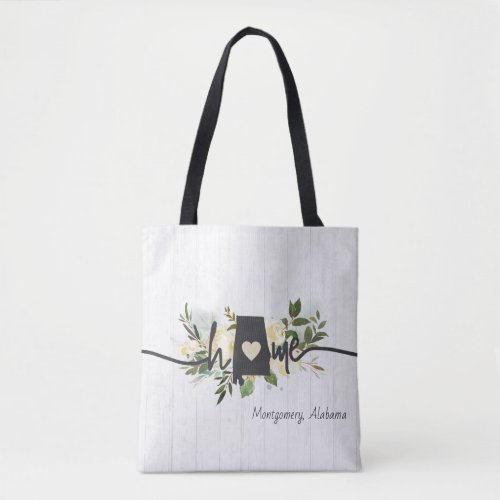 Alabama State Personalized Your Home City Rustic Tote Bag