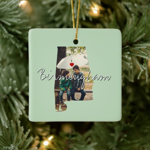Alabama State Photo insert and town name Ceramic Ornament
