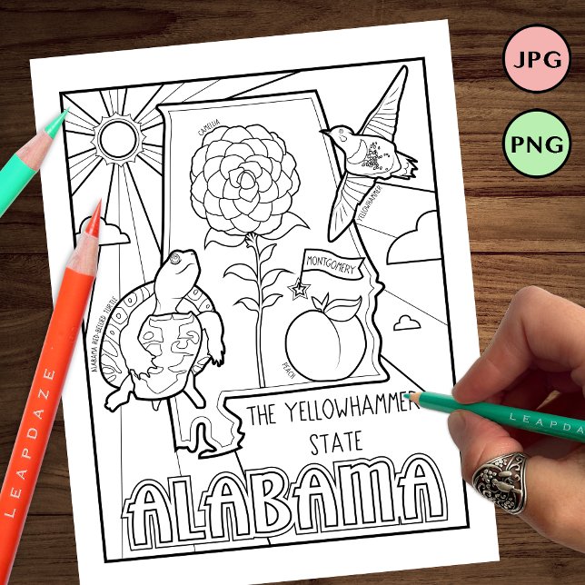 alabama state shape and facts coloring page (Creator Uploaded)