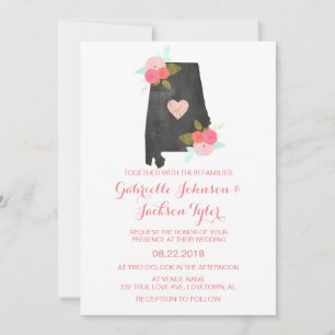 Alabama State Watercolor Floral Wedding Invitation