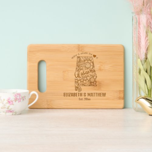 Alabama state wedding couple names date married cutting board