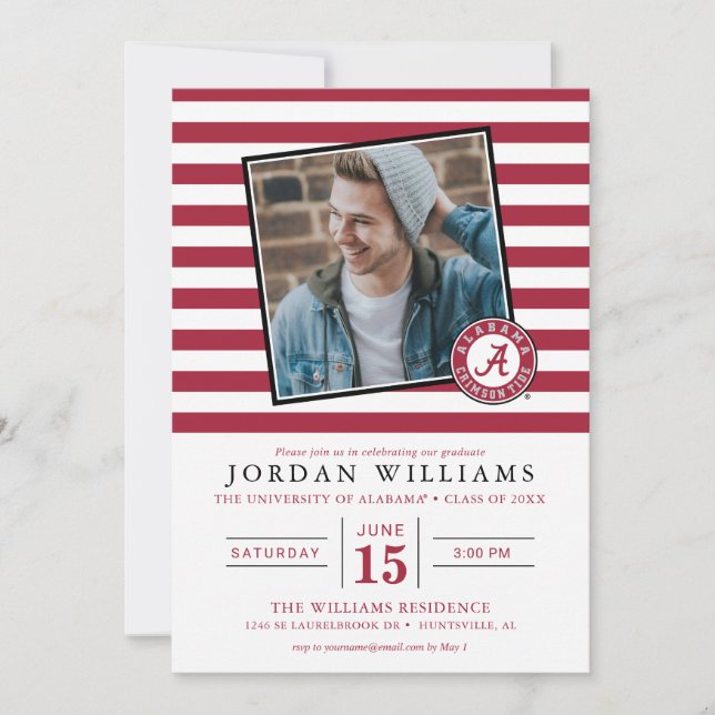Alabama Striped Graduation Announcement (Front)