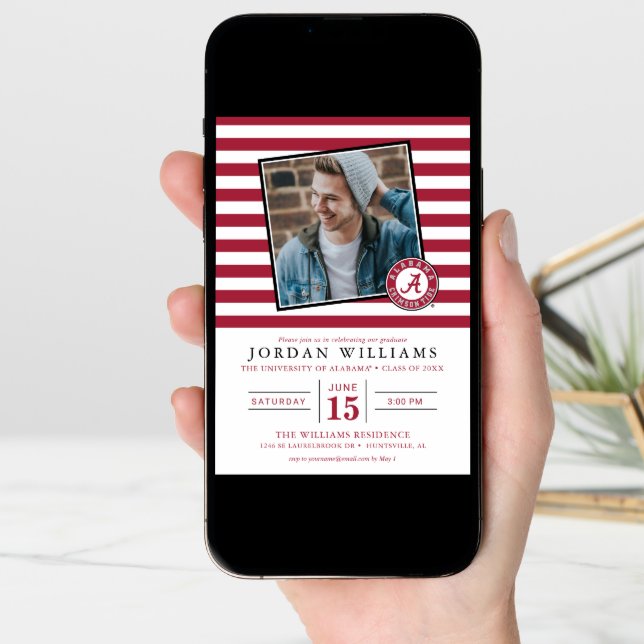 Alabama Striped Graduation Announcement (Front Digital)