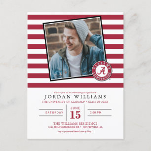 Alabama Striped Graduation Announcement Postcard
