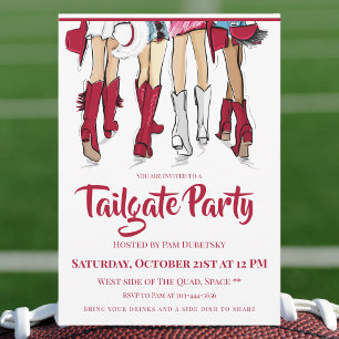 Alabama Tailgate Party Ladies Cowboy Boots Crimson Invitation