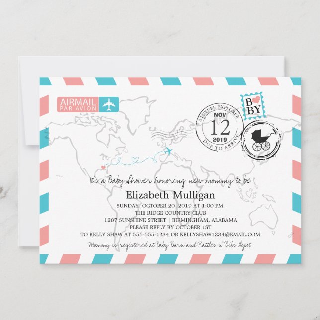 Alabama to Europe Airmail | Baby Shower Invitation (Front)