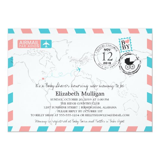 Alabama To Europe Airmail Baby Shower Invitation Zazzle Europe Airmail Baby Shower Invitation