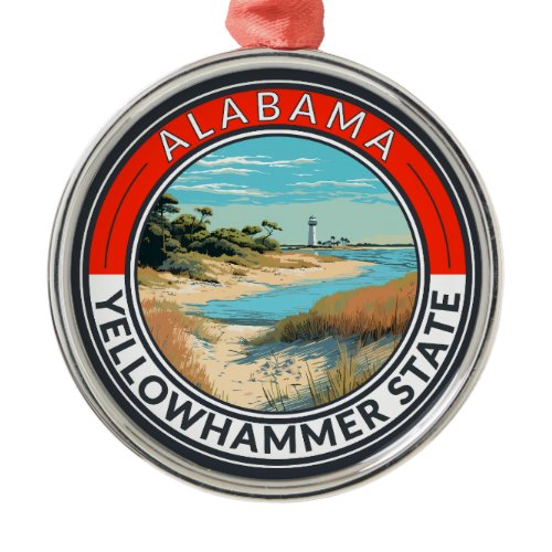 Alabama Travel Art Badge Metal Ornament