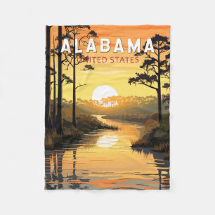 Alabama Travel Art Vintage Fleece Blanket