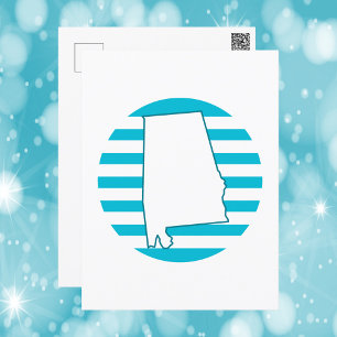 Alabama US State Outline Blue Retro Circle Postcard