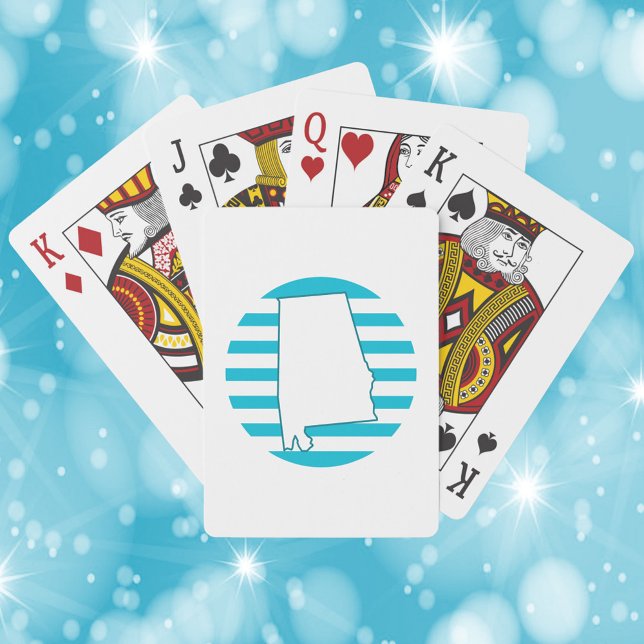 Alabama US State Outline Retro Blue Circle Poker Cards (Playing cards with a design of the state outline of Alabama and a blue retro circle.)