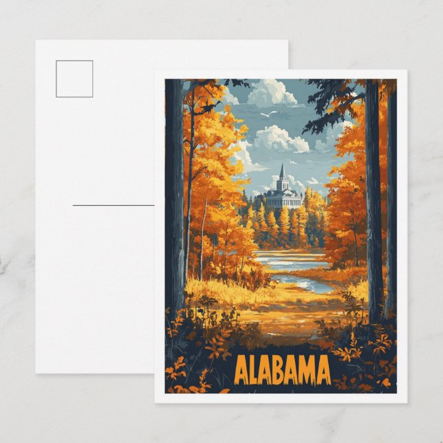 Alabama USA Vintage Illustration Travel Postcard (Front/Back)