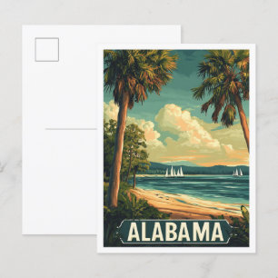Alabama USA Vintage Illustration Travel Postcard