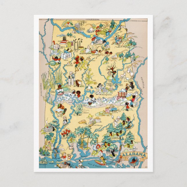 Alabama Vintage Map Postcard (Front)