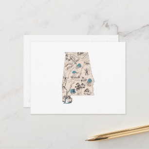 Alabama Vintage Picture Map Antique State Chart Postcard