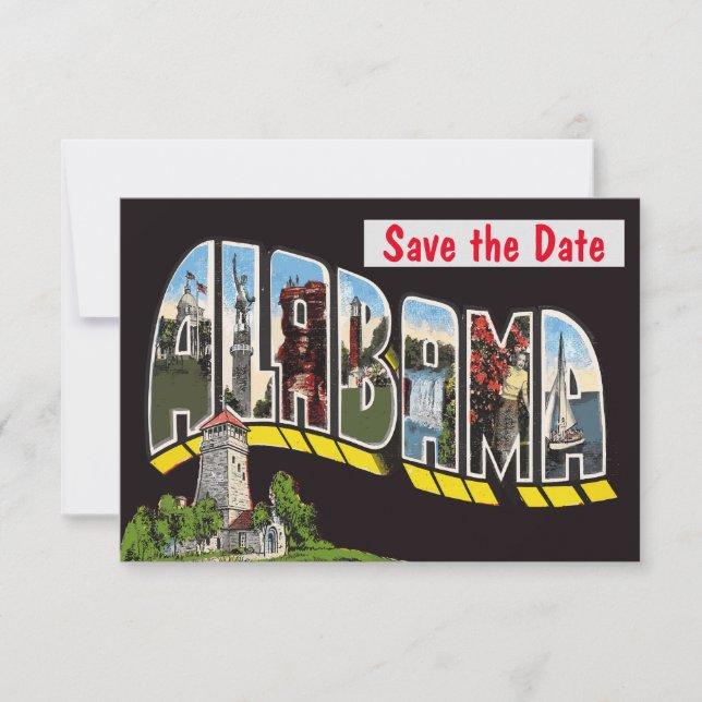 Alabama Vintage Postcard wedding Invitation (Front)