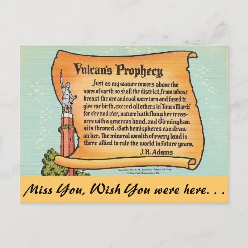 Alabama Vulcans Prophecy Postcard