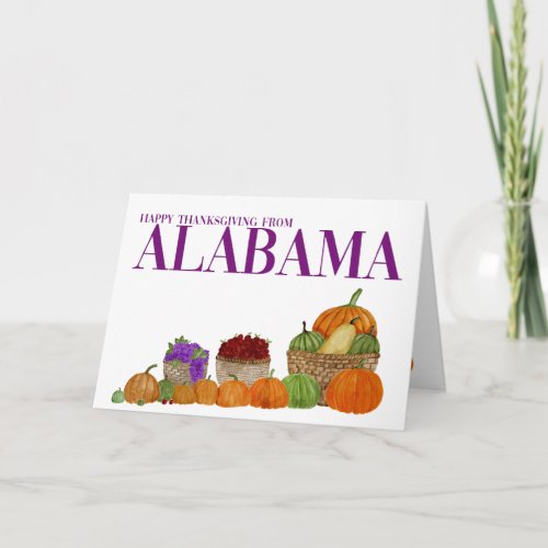 Alabama Watercolor Pumpkins Thanksgiving Card