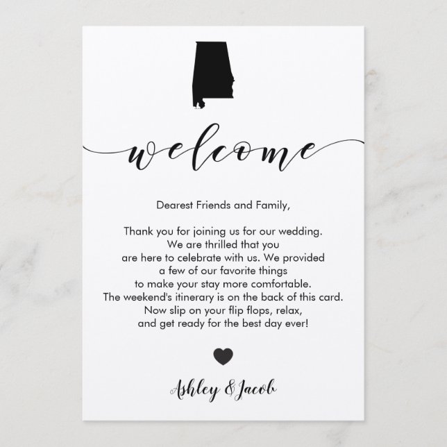 Alabama Wedding Welcome Letter & Itinerary Card (Front)