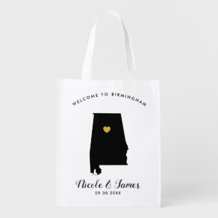 Alabama Wedding Welcome Tote Bag, Gold Heart