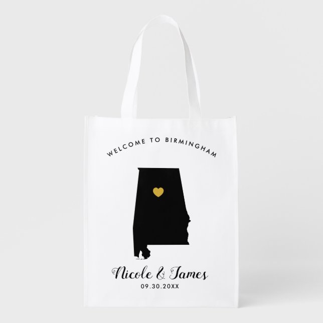 Alabama Wedding Welcome Tote Bag, Gold Heart (Front)
