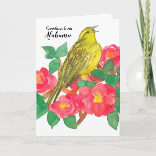 Alabama Yellowhammer State Bird Camellia Flower Card