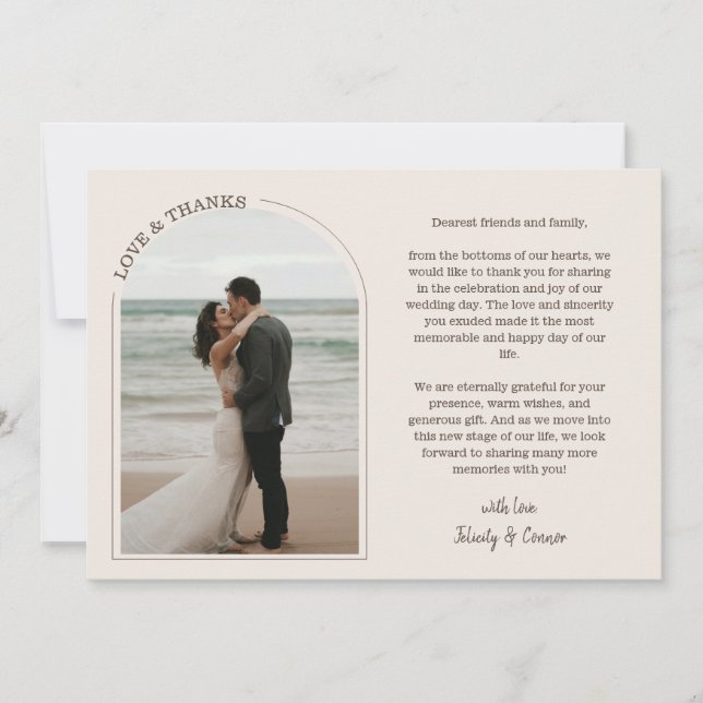 Alabaster Arch Wedding Photo Love & Thanks Thank You Card (Front)