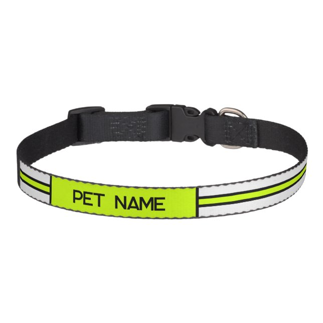 Alabaster Black Yellow Elegant Stripe Name Cat Dog Pet Collar (Front)