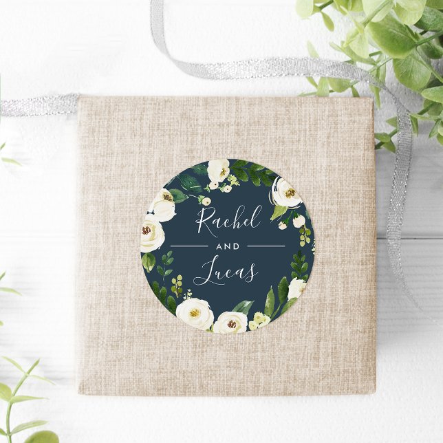 Alabaster | Botanical Wreath Wedding Classic Round Sticker (Creator Uploaded)