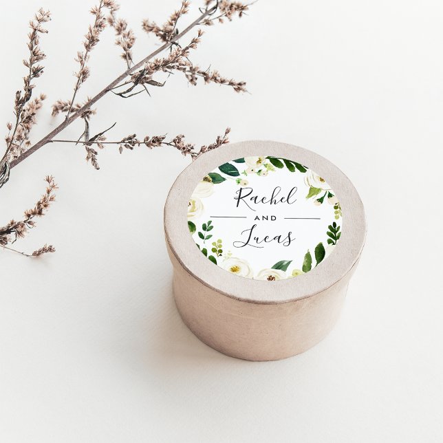 Alabaster | Botanical Wreath Wedding Classic Round Sticker (Creator Uploaded)