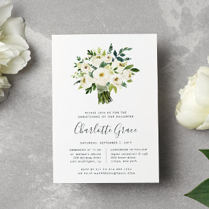 Alabaster Bouquet Christening Invitation