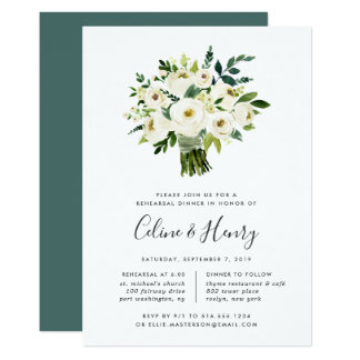 Alabaster Bouquet Rehearsal Dinner Invitation
