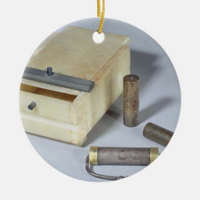 Alabaster box and bronze and silver seal cylinders ceramic ornament (Front)