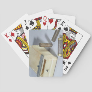 Alabaster box and bronze and silver seal cylinders poker cards