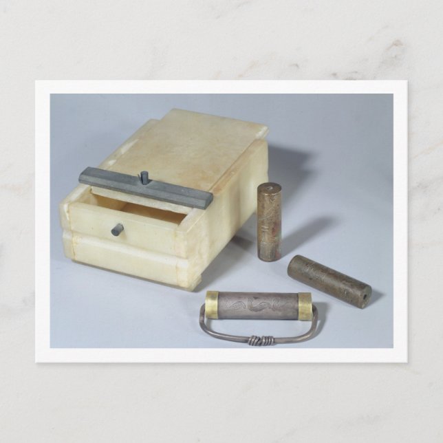 Alabaster box and bronze and silver seal cylinders postcard (Front)