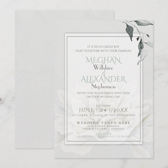 Alabaster Dahlia Watercolor Invitation (Front/Back)