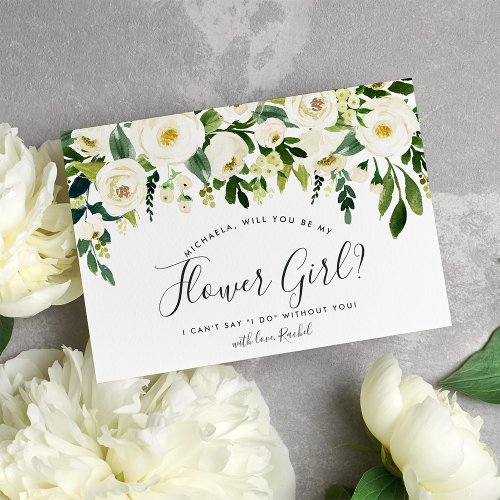 Alabaster Floral Be My Flower Girl Card