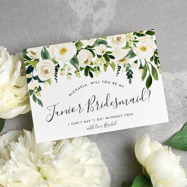 Alabaster Floral Be My Junior Bridesmaid Card (Creator Uploaded)