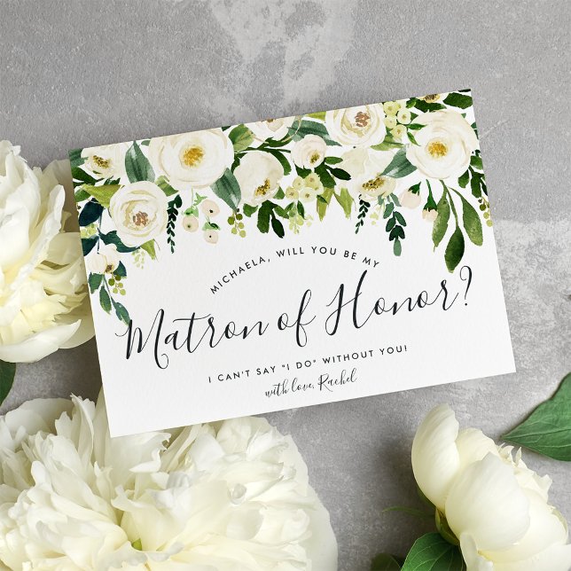 Alabaster Floral Be My Matron of Honor Card (Creator Uploaded)