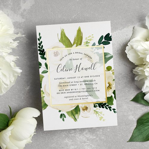 Alabaster Floral Bridal Shower Gold Foil Invitation