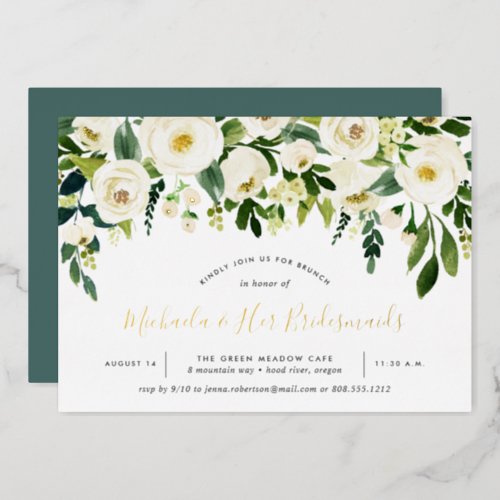 Alabaster Floral Bridesmaids Brunch Foil Invitation