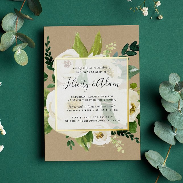 Alabaster Floral Engagement Party Gold Foil Invitation (Creator Uploaded)