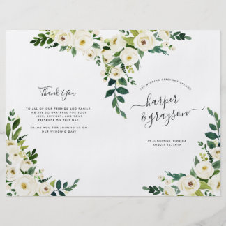 Alabaster Floral Folded Wedding Program